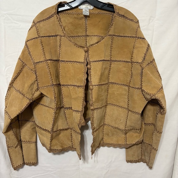 Jackets & Blazers - vintage S. M . H. suede leather and crochet patchwork coat/jacket size 3X